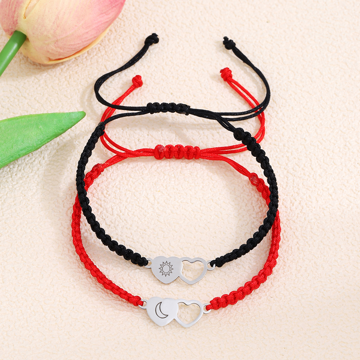 Simple Style Sun Moon Heart Shape Alloy Rope Hollow Out Couple Bracelets display picture 6