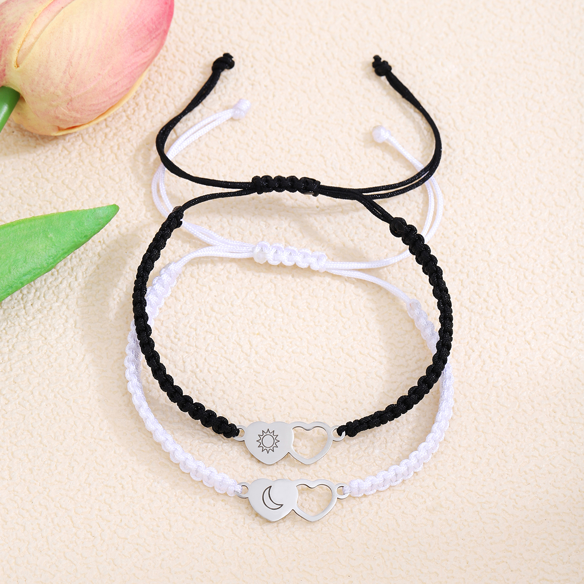 Simple Style Sun Moon Heart Shape Alloy Rope Hollow Out Couple Bracelets display picture 4
