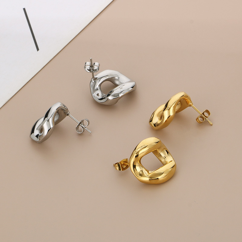 1 Pair Simple Style Solid Color Irregular Hollow Out 304 Stainless Steel 18K Gold Plated Ear Studs display picture 2