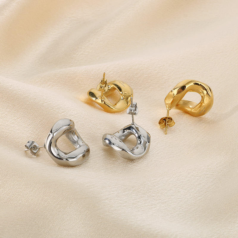 1 Pair Simple Style Solid Color Irregular Hollow Out 304 Stainless Steel 18K Gold Plated Ear Studs display picture 4