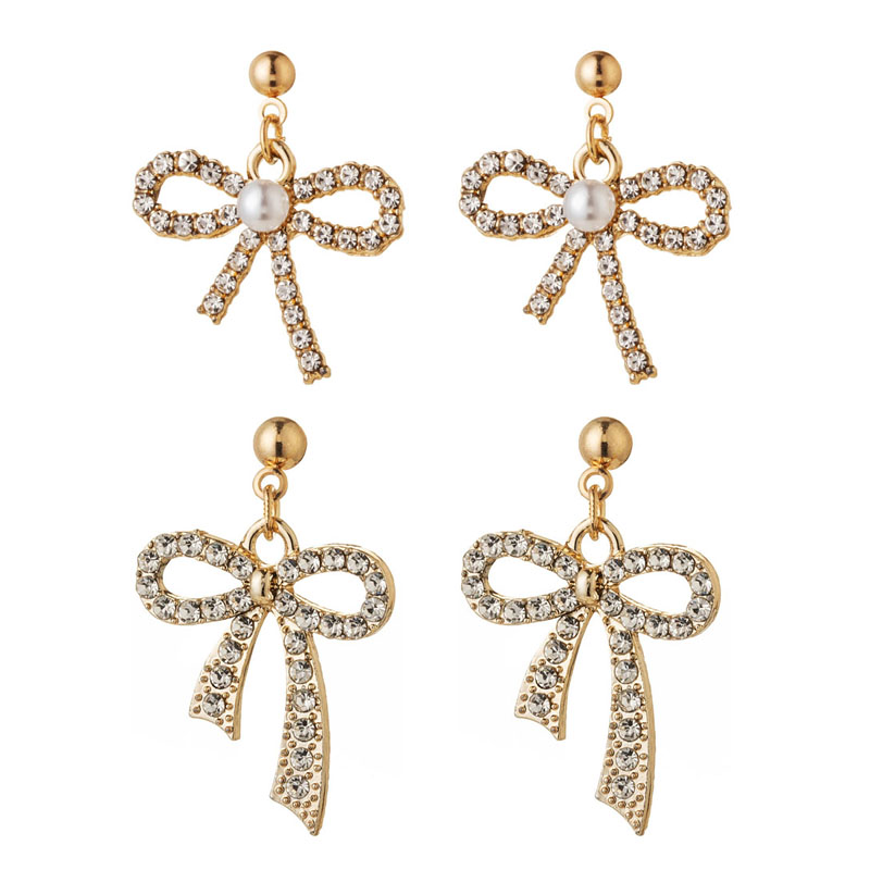 1 Pair Simple Style Classic Style Bow Knot Plating Inlay Alloy Rhinestones Gold Plated Silver Plated Drop Earrings display picture 1
