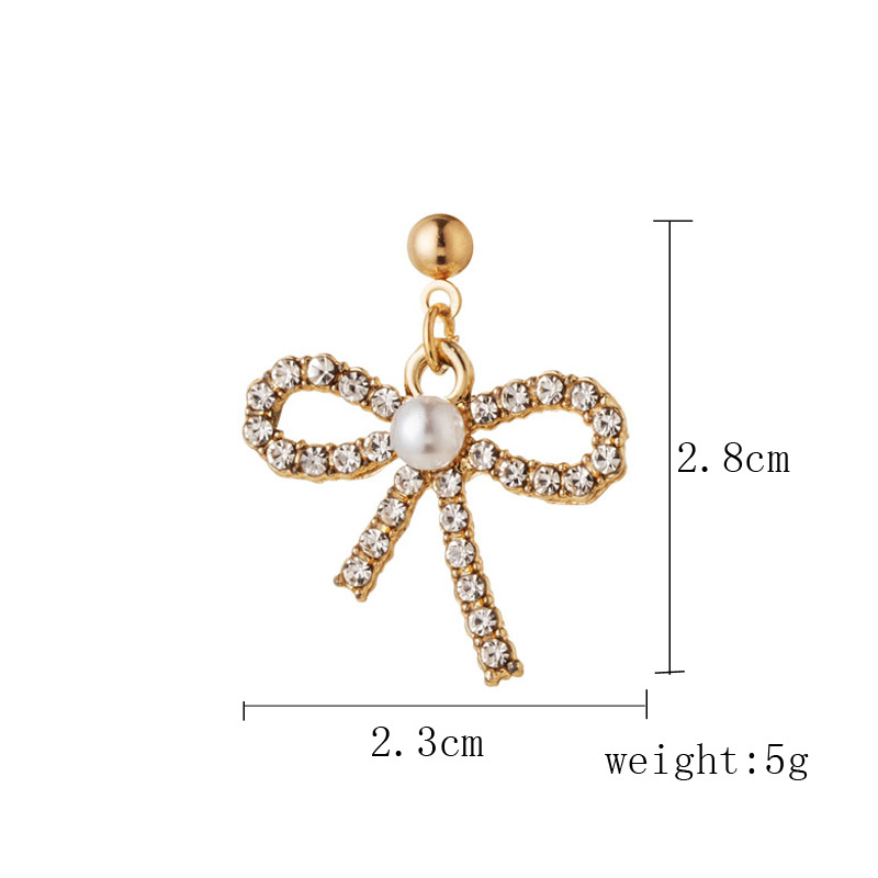 1 Paire Style Simple Style Classique Noeud D'Arc Placage Incruster Alliage Strass Plaqué Or Plaqué Argent Boucles D'oreilles display picture 4