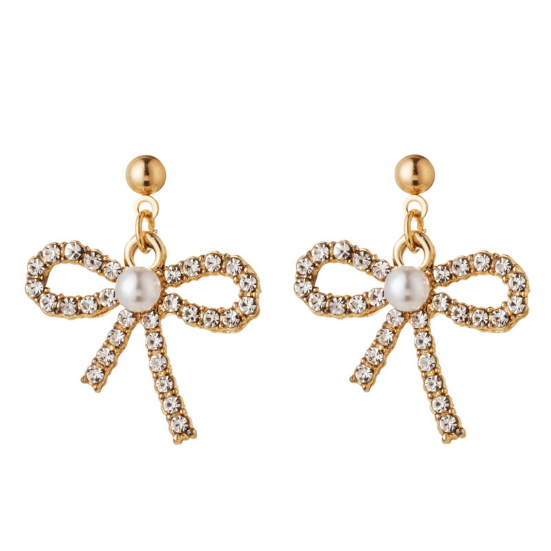 1 Paire Style Simple Style Classique Noeud D'Arc Placage Incruster Alliage Strass Plaqué Or Plaqué Argent Boucles D'oreilles display picture 5