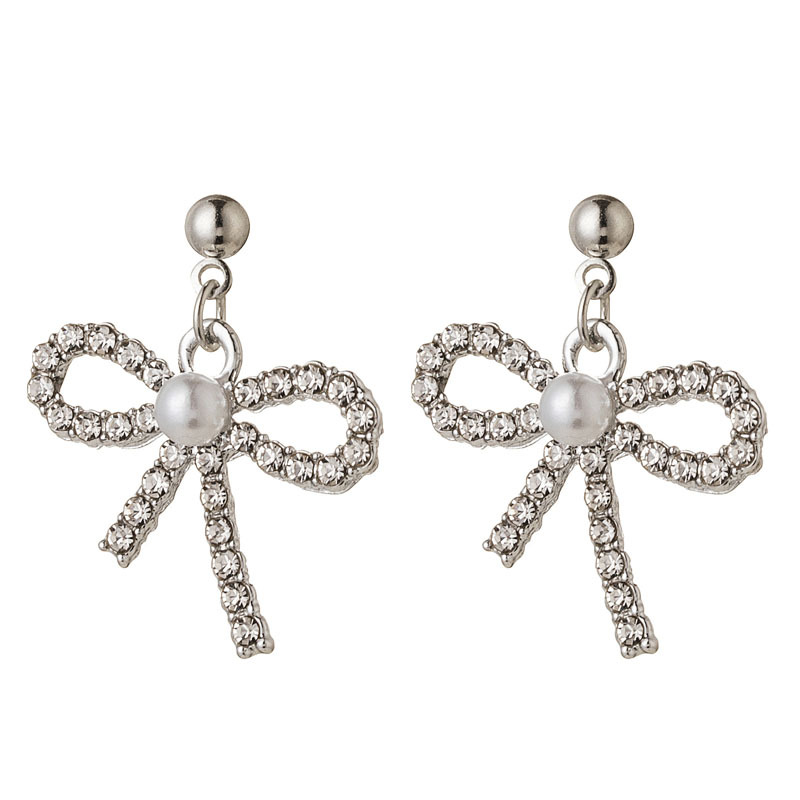 1 Paire Style Simple Style Classique Noeud D'Arc Placage Incruster Alliage Strass Plaqué Or Plaqué Argent Boucles D'oreilles display picture 6