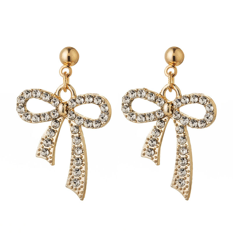 1 Pair Simple Style Classic Style Bow Knot Plating Inlay Alloy Rhinestones Gold Plated Silver Plated Drop Earrings display picture 3