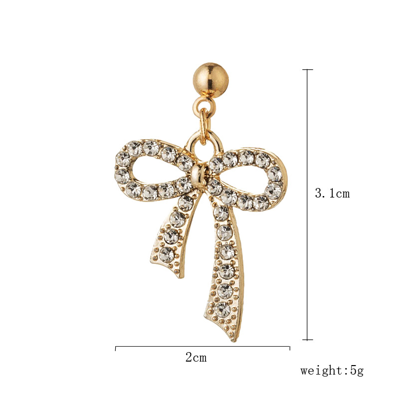 1 Paire Style Simple Style Classique Noeud D'Arc Placage Incruster Alliage Strass Plaqué Or Plaqué Argent Boucles D'oreilles display picture 2