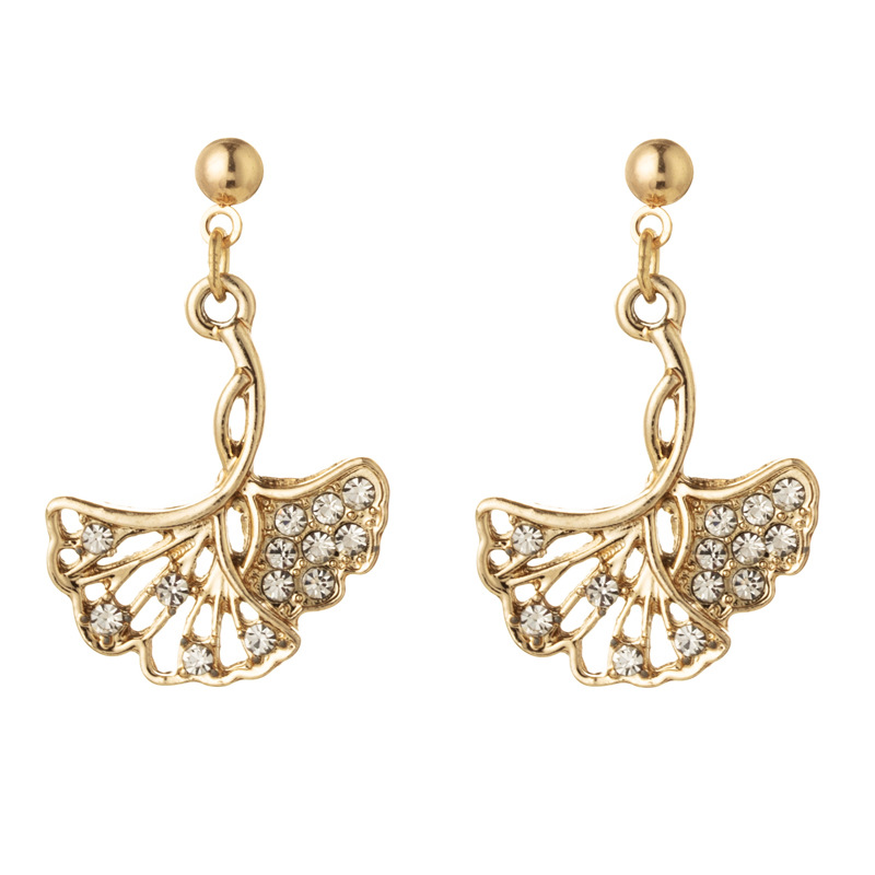 1 Pair Casual Modern Style Simple Style Leaves Ginkgo Leaf Inlay Alloy Rhinestones Drop Earrings display picture 5