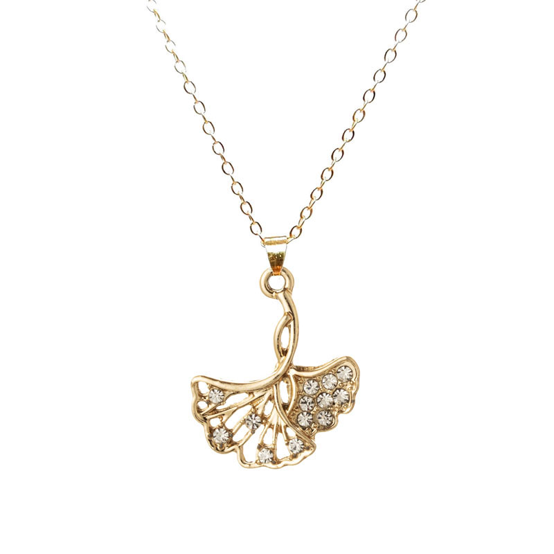 Wholesale Jewelry Modern Style Simple Style Leaves Ginkgo Leaf Zinc Alloy Rhinestones Inlay Pendant Necklace display picture 2