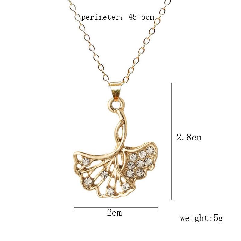 Wholesale Jewelry Modern Style Simple Style Leaves Ginkgo Leaf Zinc Alloy Rhinestones Inlay Pendant Necklace display picture 3