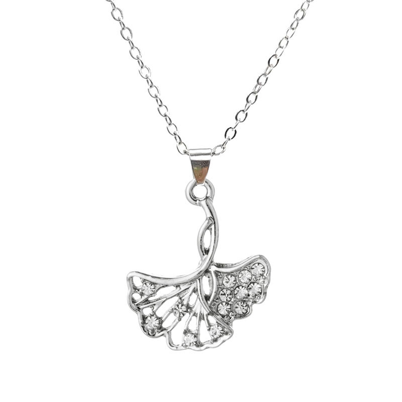 Wholesale Jewelry Modern Style Simple Style Leaves Ginkgo Leaf Zinc Alloy Rhinestones Inlay Pendant Necklace display picture 1