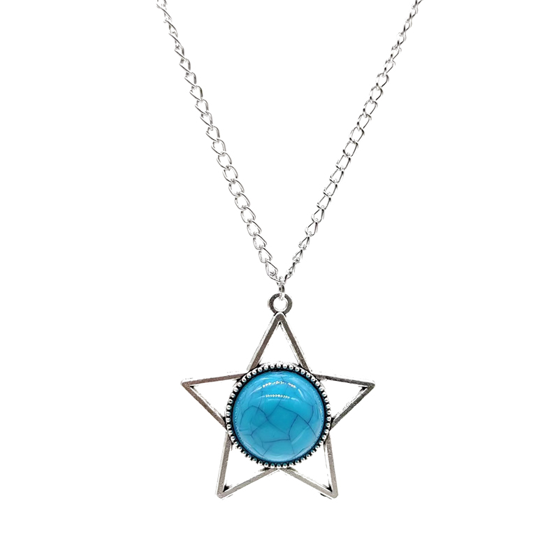 Wholesale Jewelry Retro Simple Style Pentagram Zinc Alloy Resin Inlay Pendant Necklace display picture 1