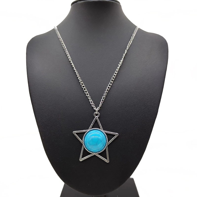 Wholesale Jewelry Retro Simple Style Pentagram Zinc Alloy Resin Inlay Pendant Necklace display picture 3