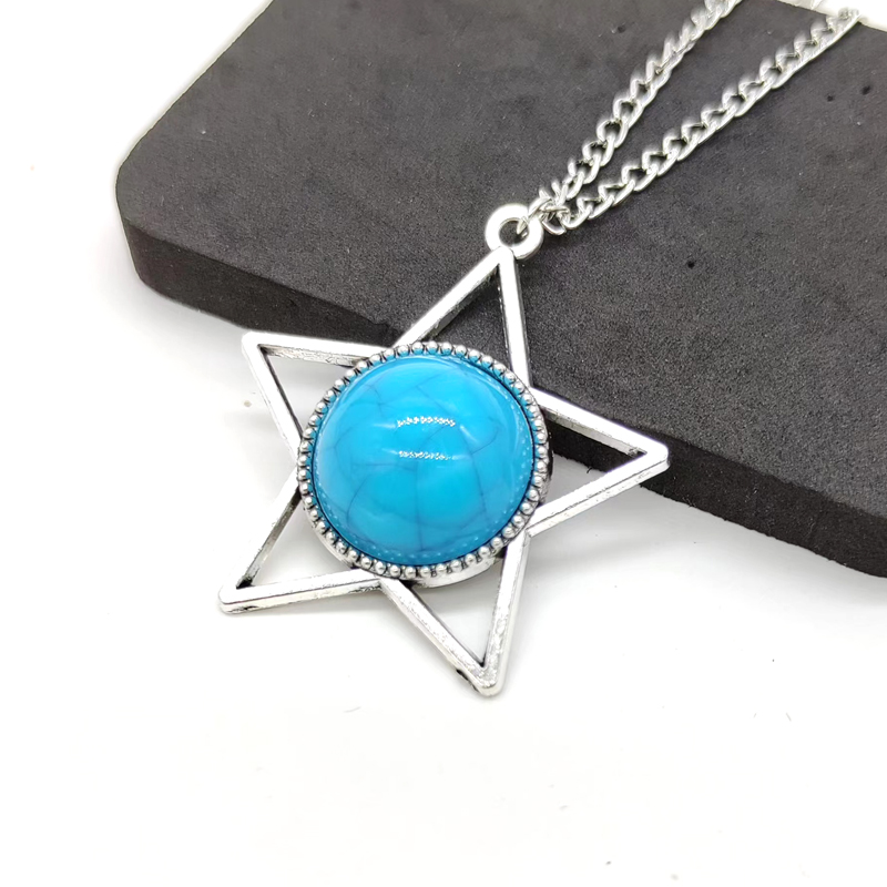 Wholesale Jewelry Retro Simple Style Pentagram Zinc Alloy Resin Inlay Pendant Necklace display picture 5