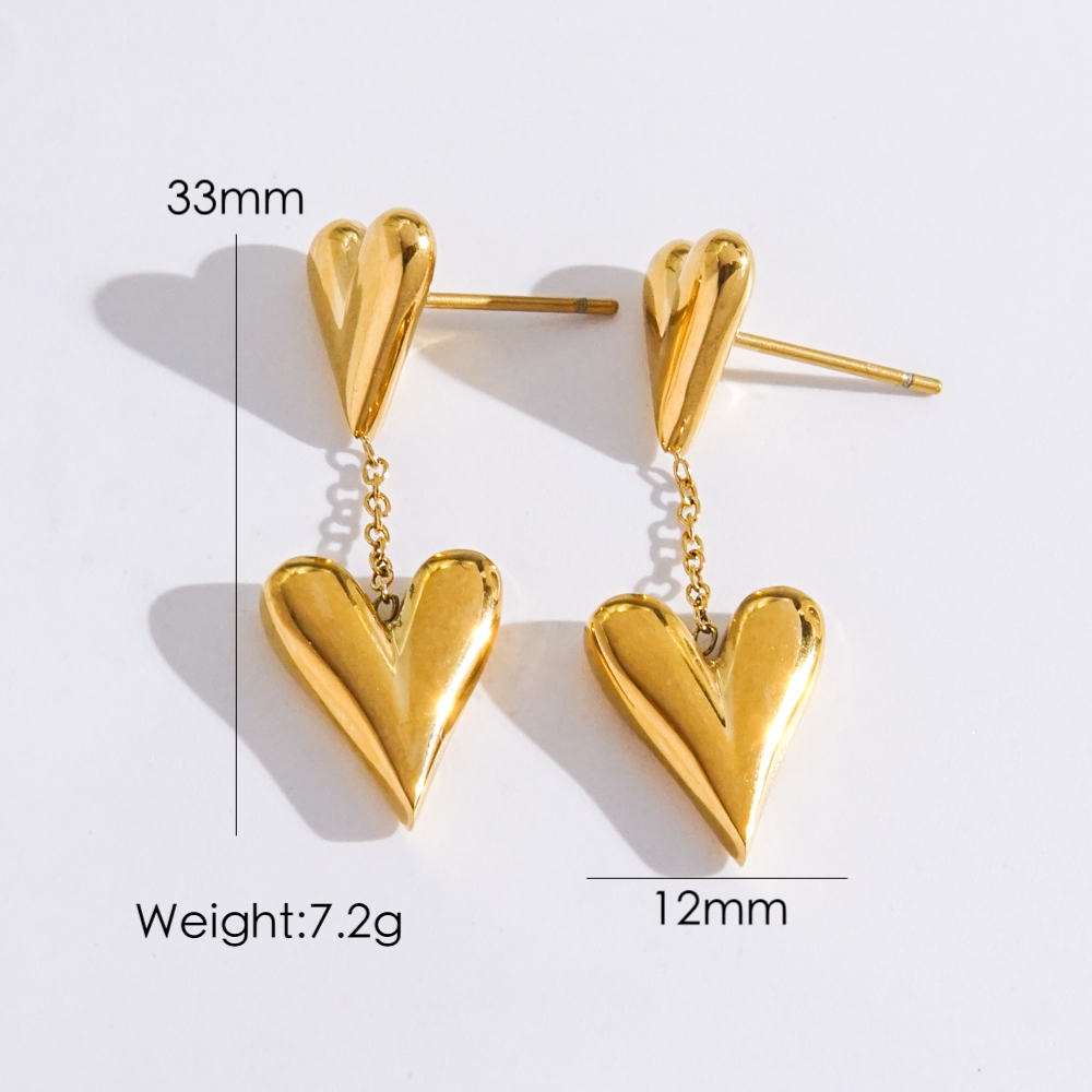 1 Pair Simple Style Classic Style Heart Shape Plating 304 Stainless Steel 14K Gold Plated Ear Studs display picture 1