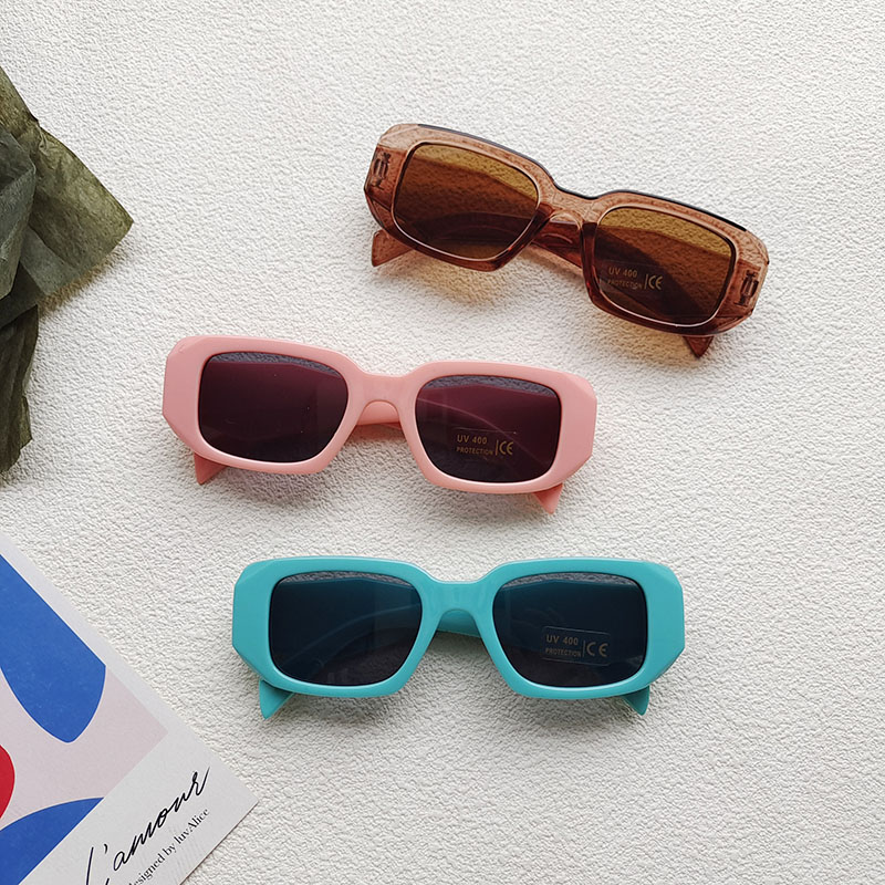 Cute Vacation Sweet Color Block Resin Square Full Frame Kids Sunglasses display picture 3