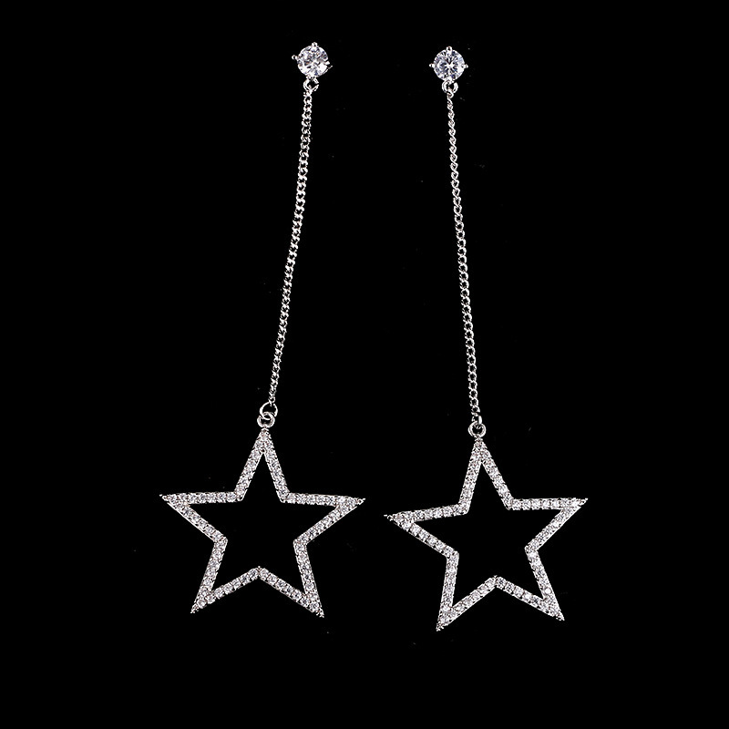 1 Pair Casual Exaggerated Pentagram Plating Inlay Copper Zircon White Gold Plated Drop Earrings display picture 1