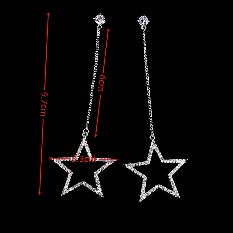 1 Pair Casual Exaggerated Pentagram Plating Inlay Copper Zircon White Gold Plated Drop Earrings display picture 2