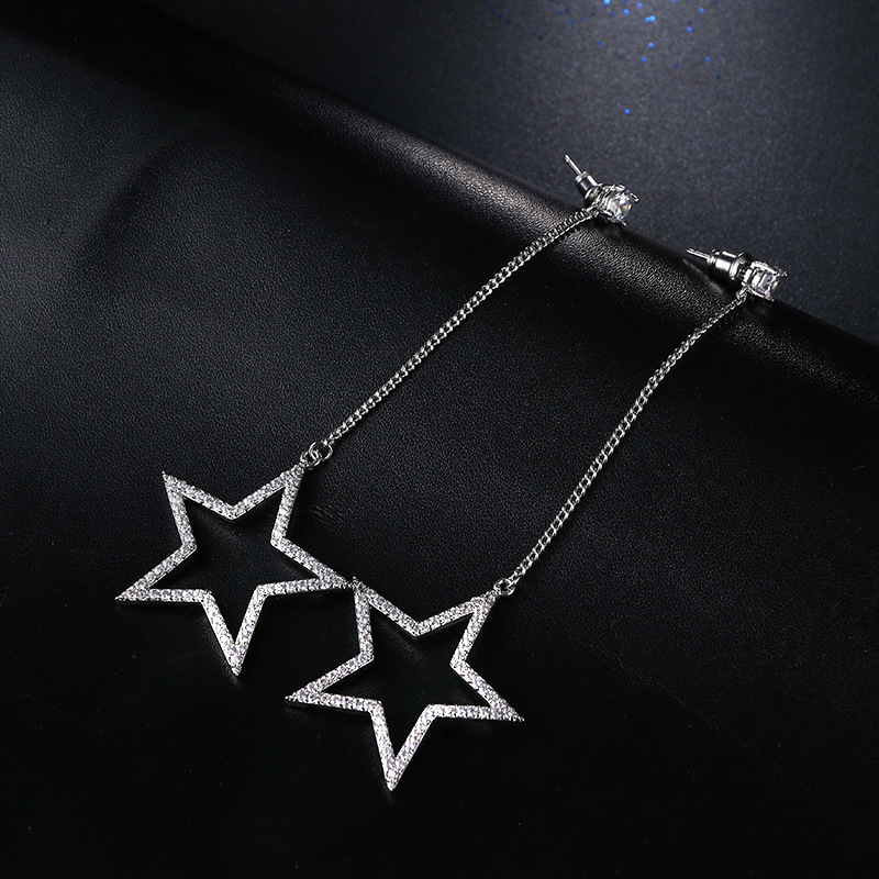 1 Pair Casual Exaggerated Pentagram Plating Inlay Copper Zircon White Gold Plated Drop Earrings display picture 3