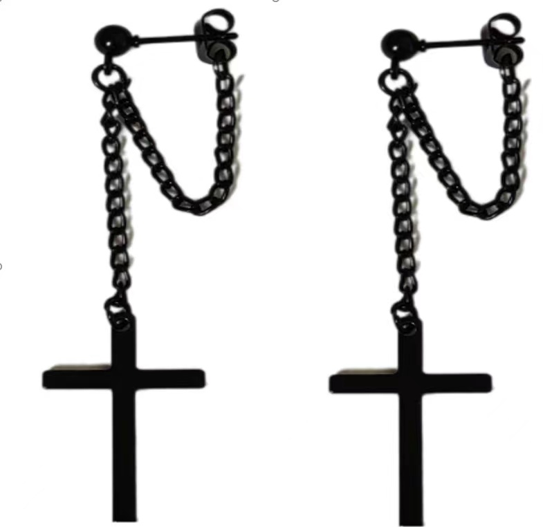 1 Pair Classic Style Cross Plating 201 Stainless Steel Black Plated Drop Earrings display picture 1