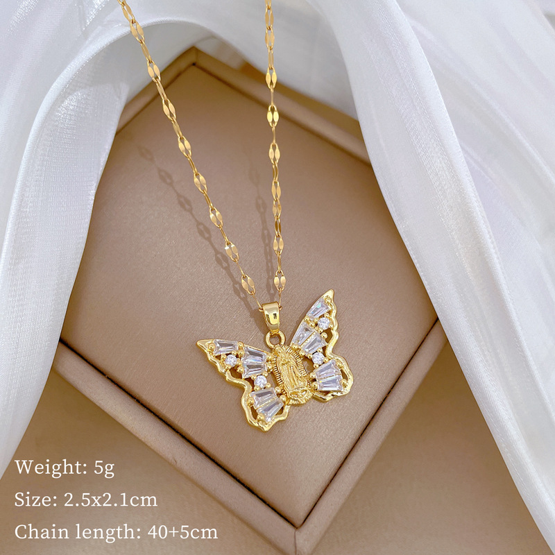 Titan Stahl Kupfer Einfacher Stil Klassischer Stil Inlay Schmetterling Zirkon Halskette Mit Anhänger display picture 4