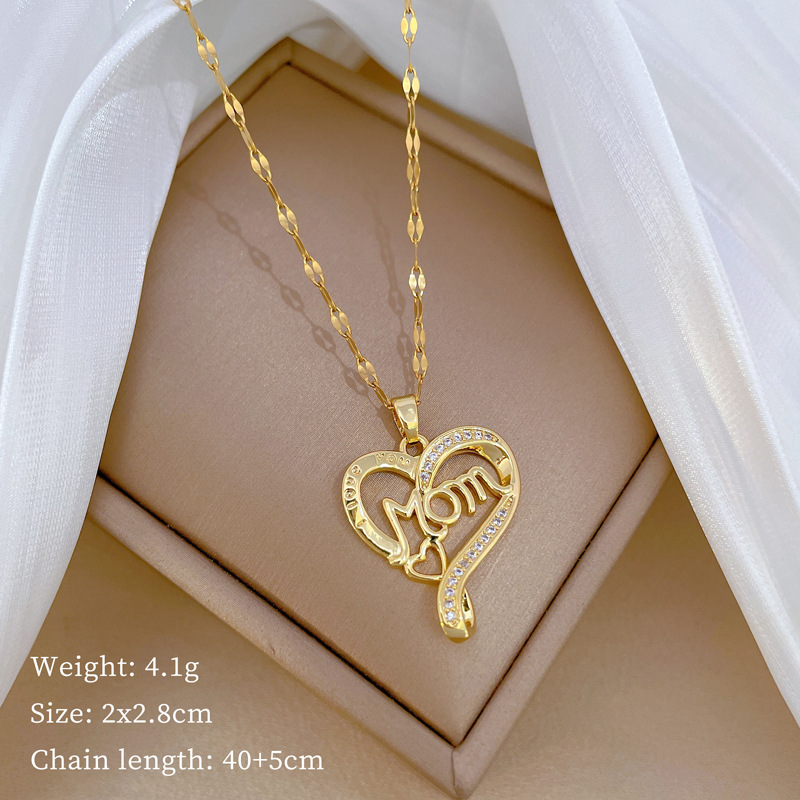 Titanium Steel Copper Simple Style Classic Style Inlay Letter Heart Shape Zircon Pendant Necklace display picture 5