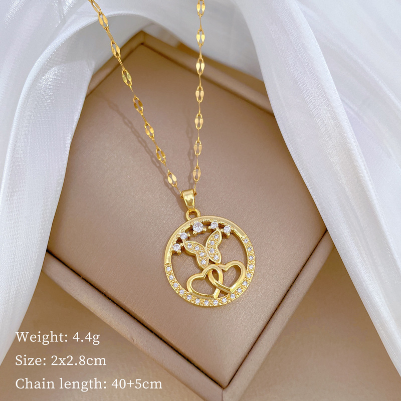 Titanium Steel Copper Simple Style Classic Style Inlay Heart Shape Butterfly Zircon Pendant Necklace display picture 4
