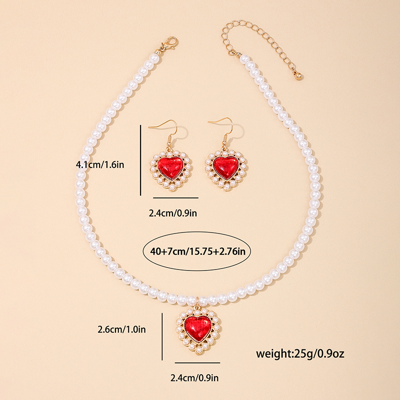 Simple Style Classic Style Heart Shape Alloy Inlay Artificial Pearls Resin Women's Jewelry Set display picture 5