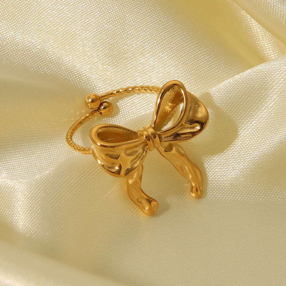 Süss Einfacher Stil Schmetterling Bogenknoten Edelstahl 304 18 Karat Vergoldet Offener Ring In Masse display picture 8