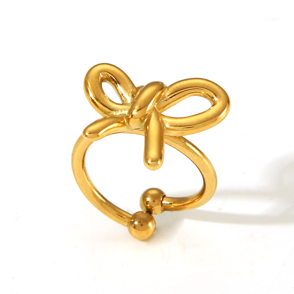 Sweet Simple Style Butterfly Bow Knot 304 Stainless Steel 18K Gold Plated Open Rings In Bulk display picture 12