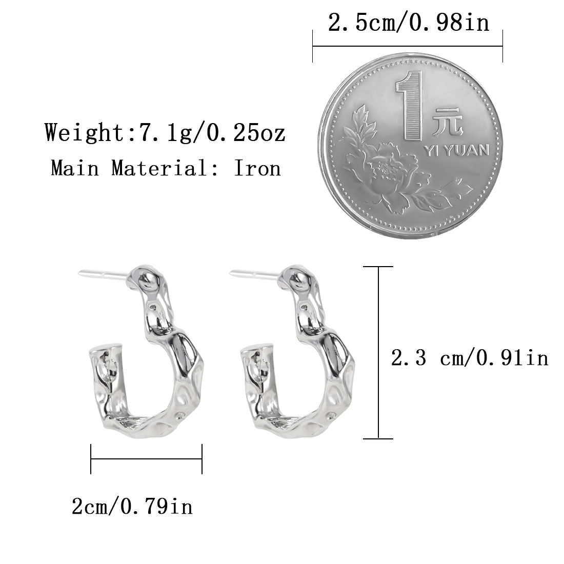 1 Pair Basic Simple Style Classic Style Irregular Solid Color Iron Silver Plated Earrings display picture 1