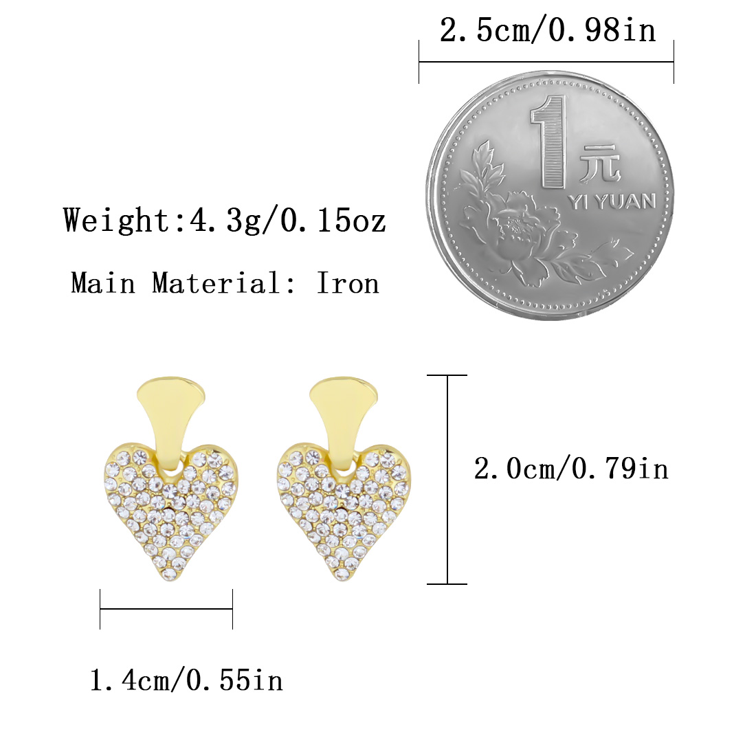 1 Pair Vacation Sweet Heart Shape Plating Inlay Iron Rhinestones Gold Plated Drop Earrings display picture 1