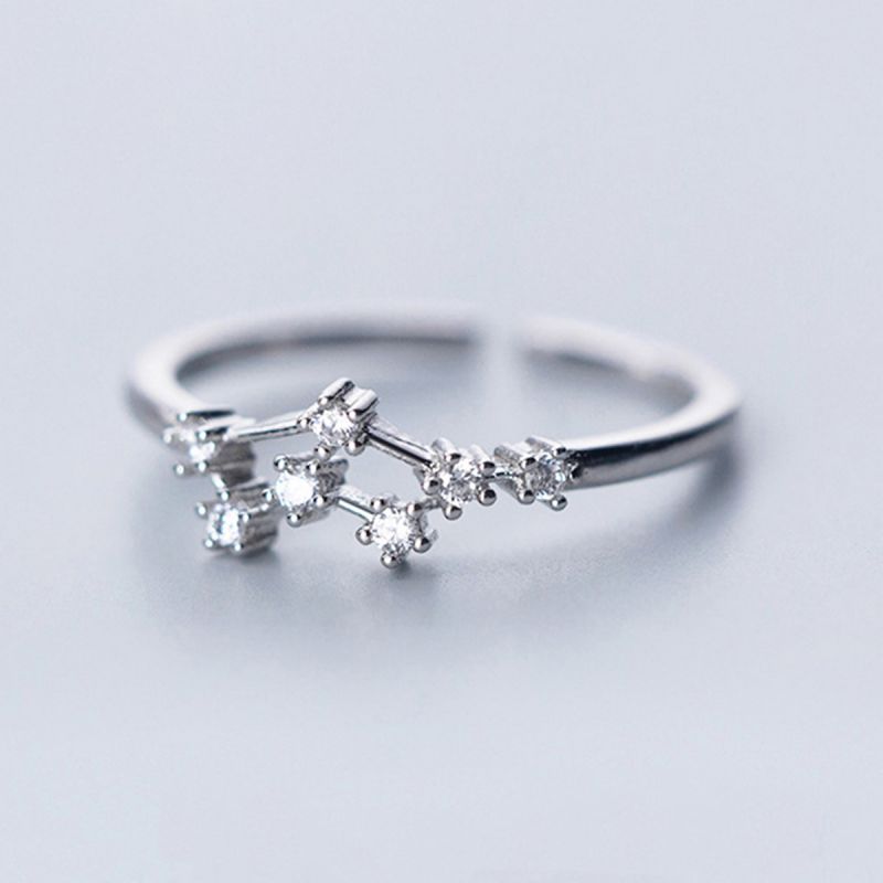 Sterling Silver White Gold Plated Silver Plated Casual Elegant Plating Inlay Constellation Zircon Open Rings display picture 9