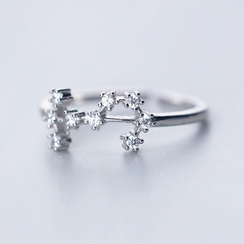 Sterling Silver White Gold Plated Silver Plated Casual Elegant Plating Inlay Constellation Zircon Open Rings display picture 11