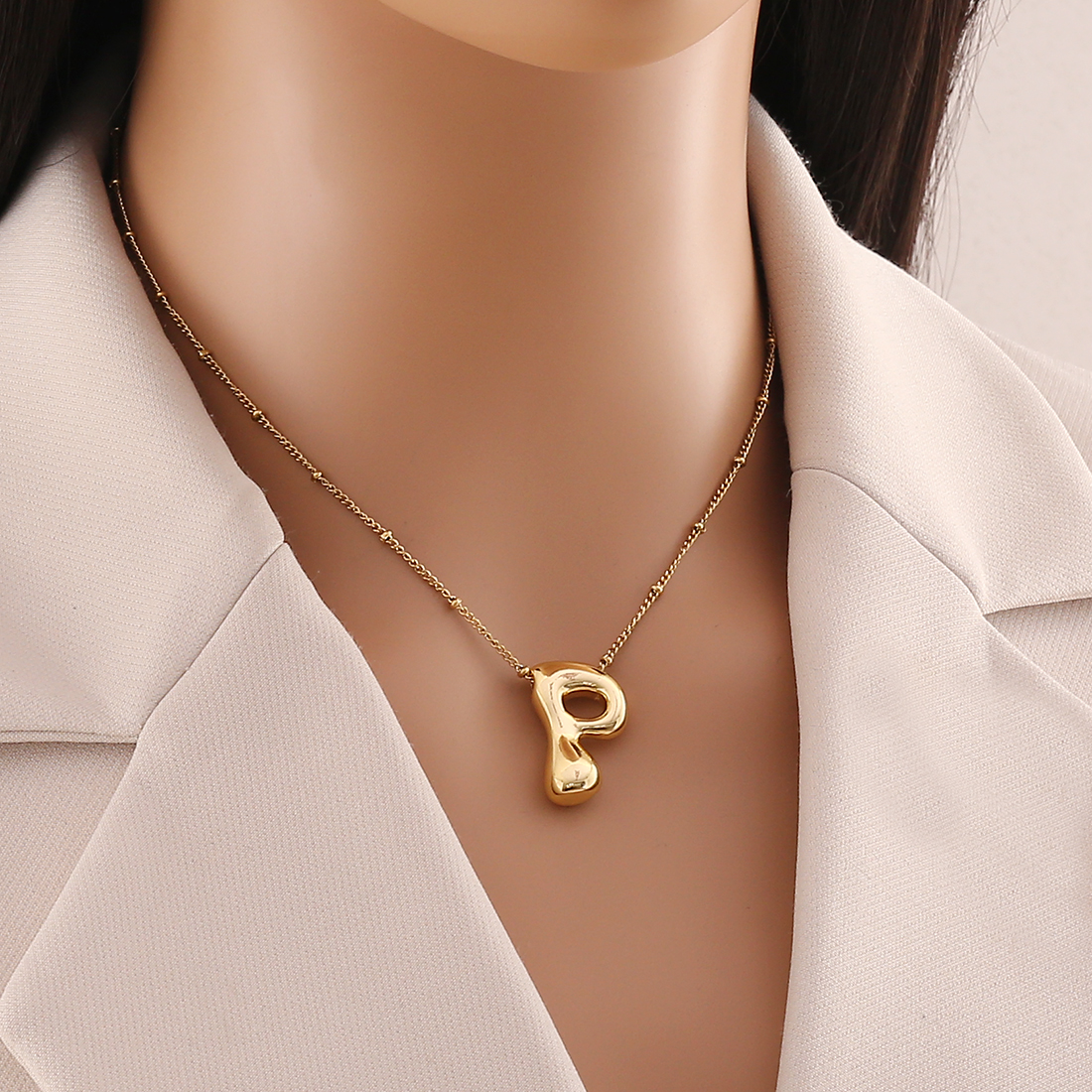 304 Stainless Steel Copper 18K Gold Plated Simple Style Commute Letter Pendant Necklace display picture 13