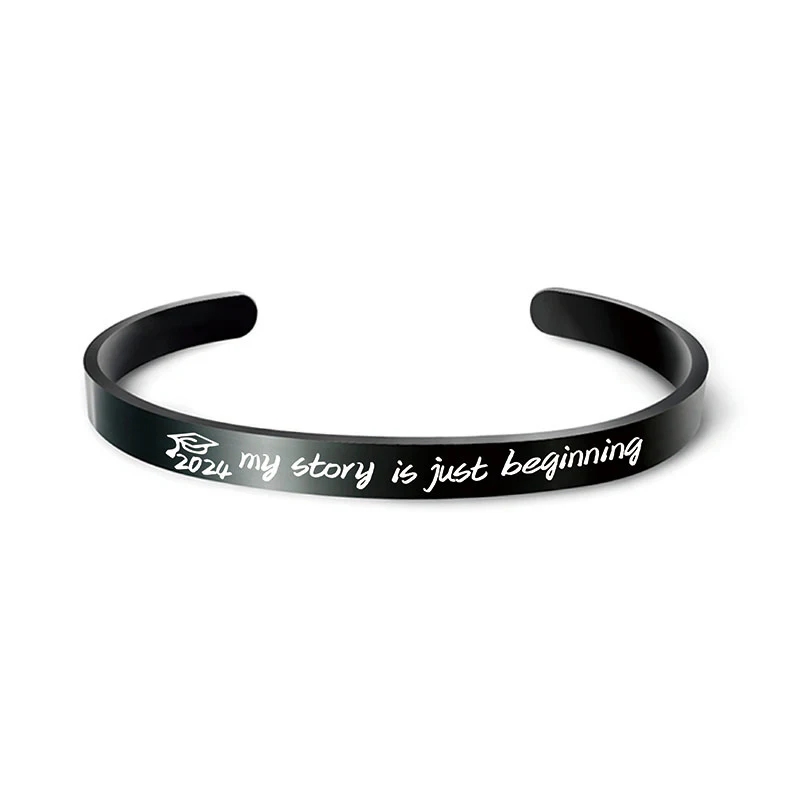 Preppy Style Simple Style Letter 304 Stainless Steel Carving Vacuum Vapor Plating Black Unisex Cuff Bracelets display picture 1