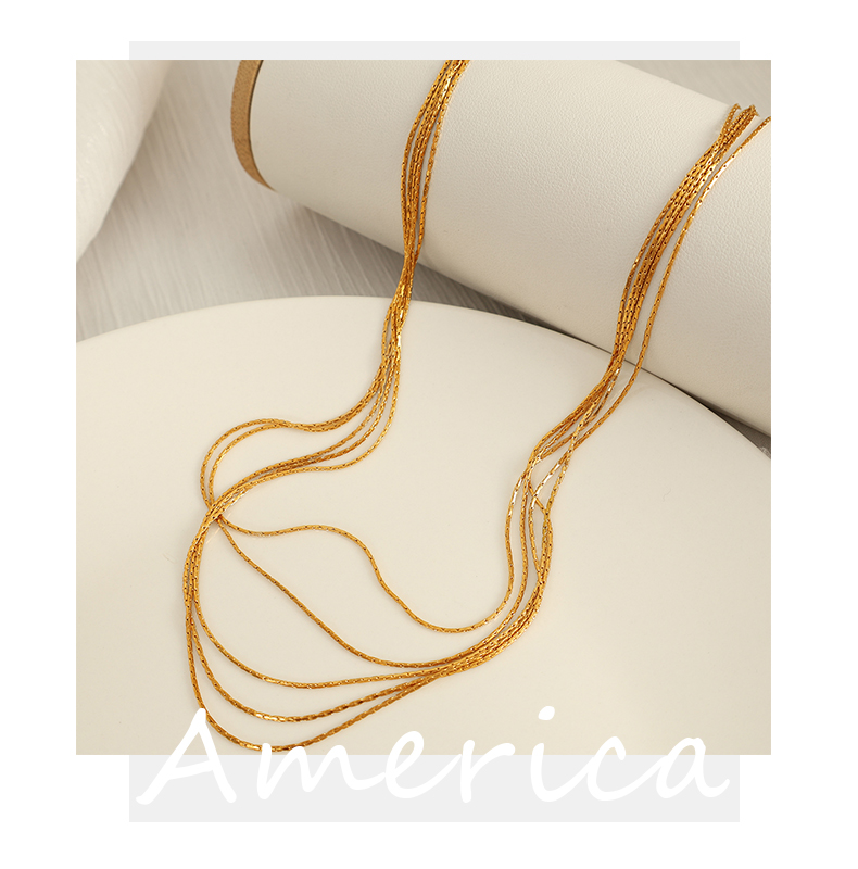 Titanium Steel 18K Gold Plated Simple Style Layered Plating Lines Layered Necklaces display picture 4