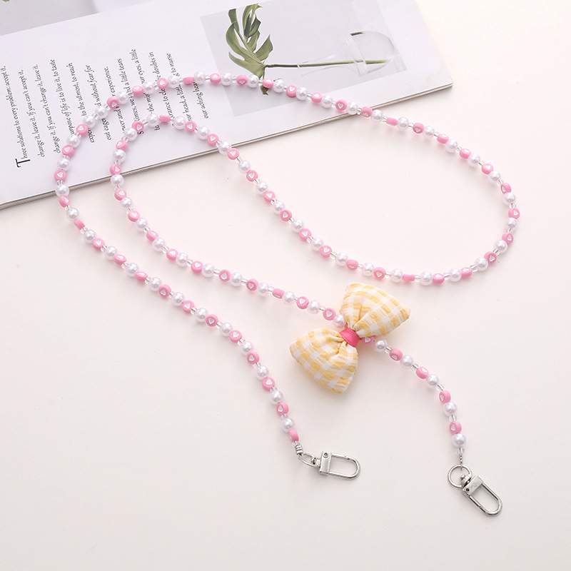 Simple Style Solid Color Bow Knot Arylic Nylon Beaded Mobile Phone Chain display picture 5