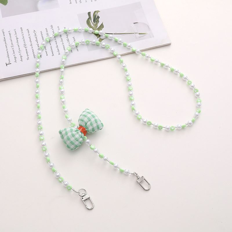 Simple Style Solid Color Bow Knot Arylic Nylon Beaded Mobile Phone Chain display picture 7