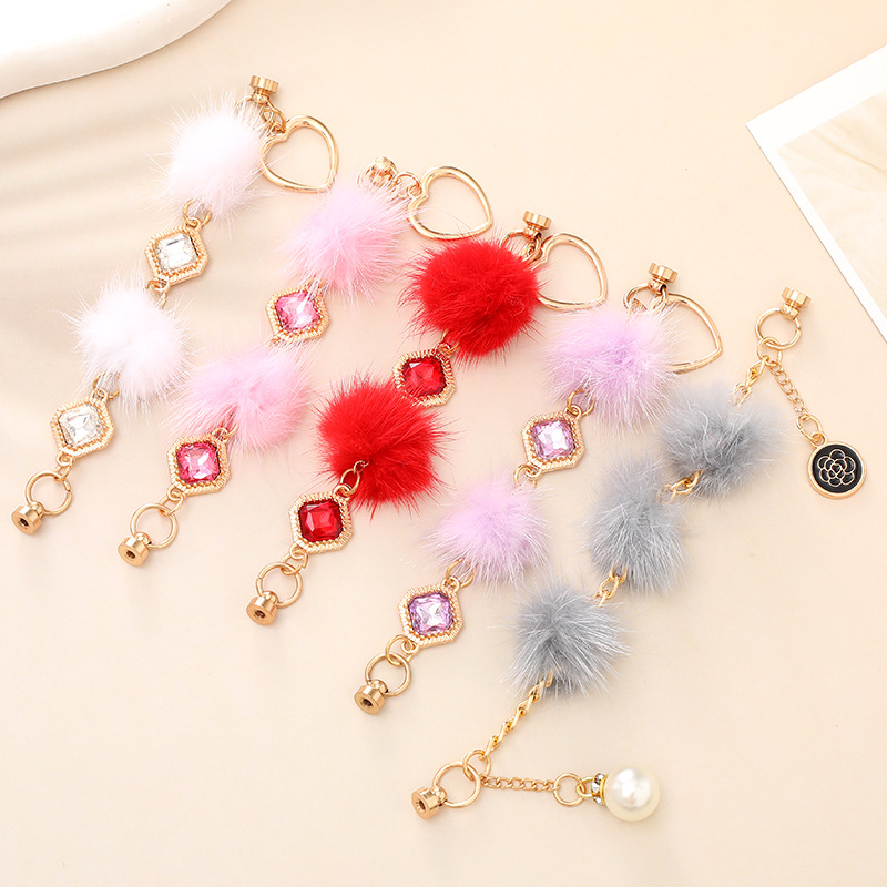 IG Style Sweet Round Flower Hairball Plating Inlay Rhinestones Pearl Mobile Phone Chain display picture 2