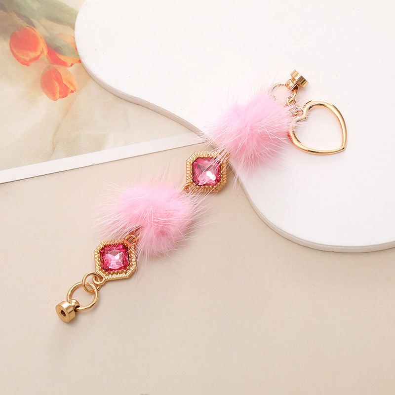 IG Style Sweet Round Flower Hairball Plating Inlay Rhinestones Pearl Mobile Phone Chain display picture 4