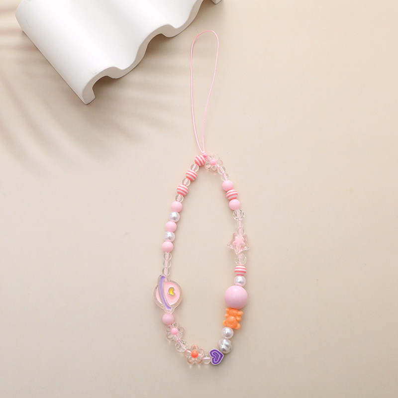 Cute Little Bear Flower Arylic Plastic Buckle Nylon Beaded Mobile Phone Chain display picture 3