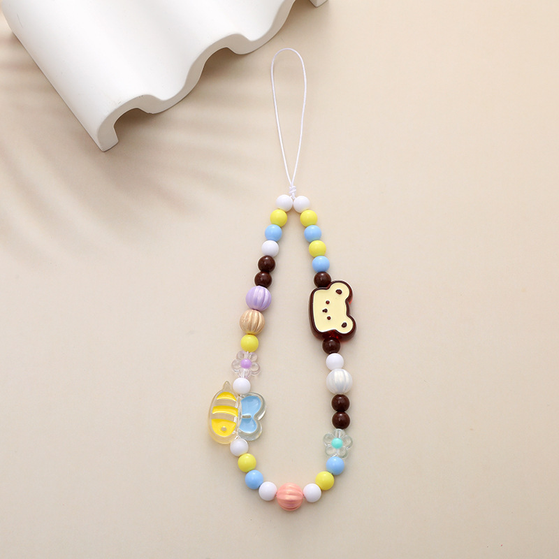 Cute Little Bear Flower Arylic Plastic Buckle Nylon Beaded Mobile Phone Chain display picture 4