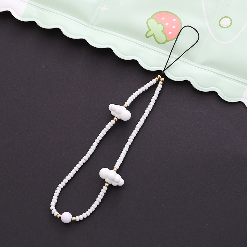 Cute Simple Style Clouds Arylic Nylon Metal Button Beaded Mobile Phone Chain display picture 2