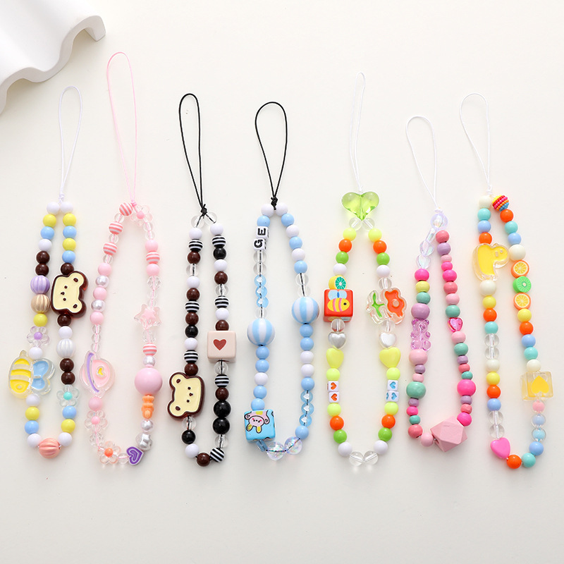 Cute Little Bear Flower Arylic Plastic Buckle Nylon Beaded Mobile Phone Chain display picture 12
