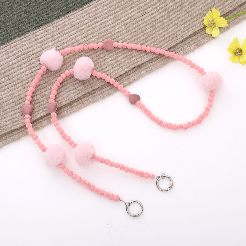 Sweet Simple Style Heart Shape Solid Color Plush Beaded Chain Mobile Phone Chain display picture 2