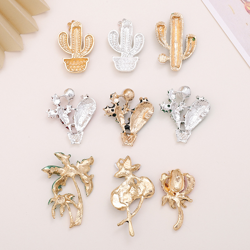 1 Piece 27*40mm 33*57mm 35*35mm Zinc Alloy Rhinestones Pearl Cactus Polished DIY Accessories display picture 1