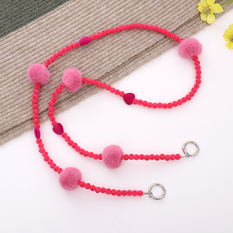 Sweet Simple Style Heart Shape Solid Color Plush Beaded Chain Mobile Phone Chain display picture 4