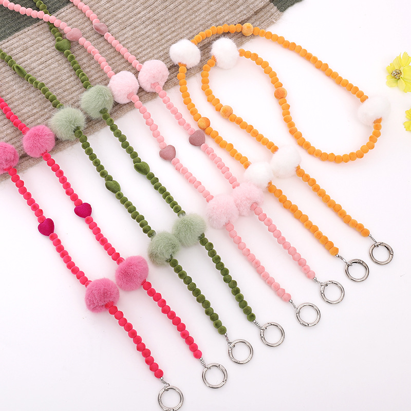 Sweet Simple Style Heart Shape Solid Color Plush Beaded Chain Mobile Phone Chain display picture 6