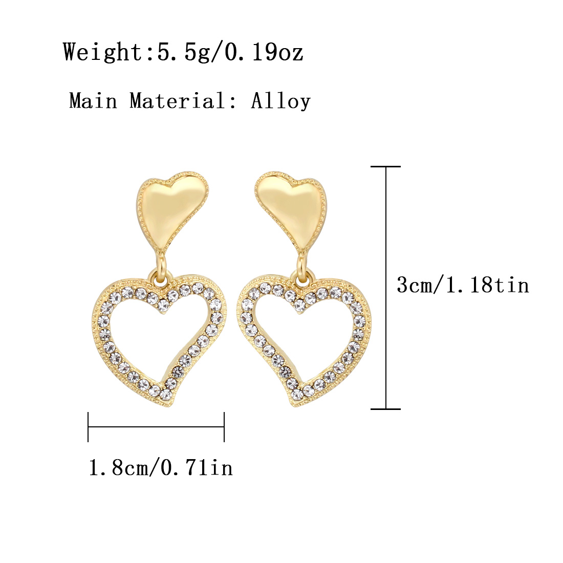 1 Pair Sweet Simple Style Heart Shape Hollow Out Inlay Alloy Rhinestones Gold Plated Drop Earrings display picture 1