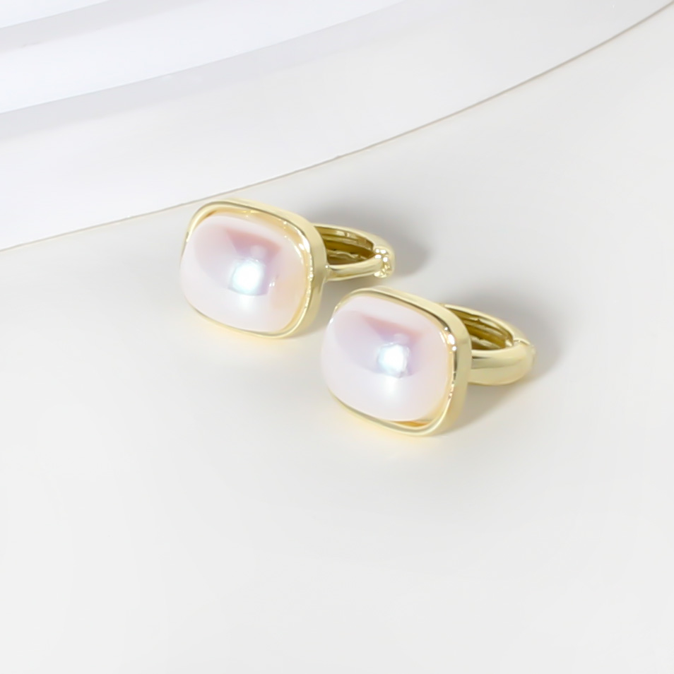 1 Pair Sweet Commute Square Inlay Alloy Pearl Gold Plated Earrings display picture 3